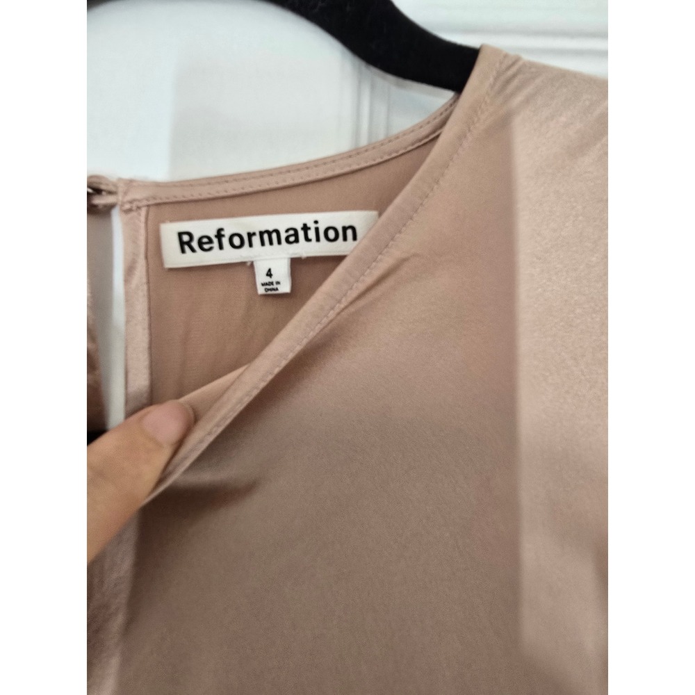 Reformation Birch Silk Maxi Dress Champagne Rose Ruched Side Slit Cap Sleeve 4 - Picture 5 of 8